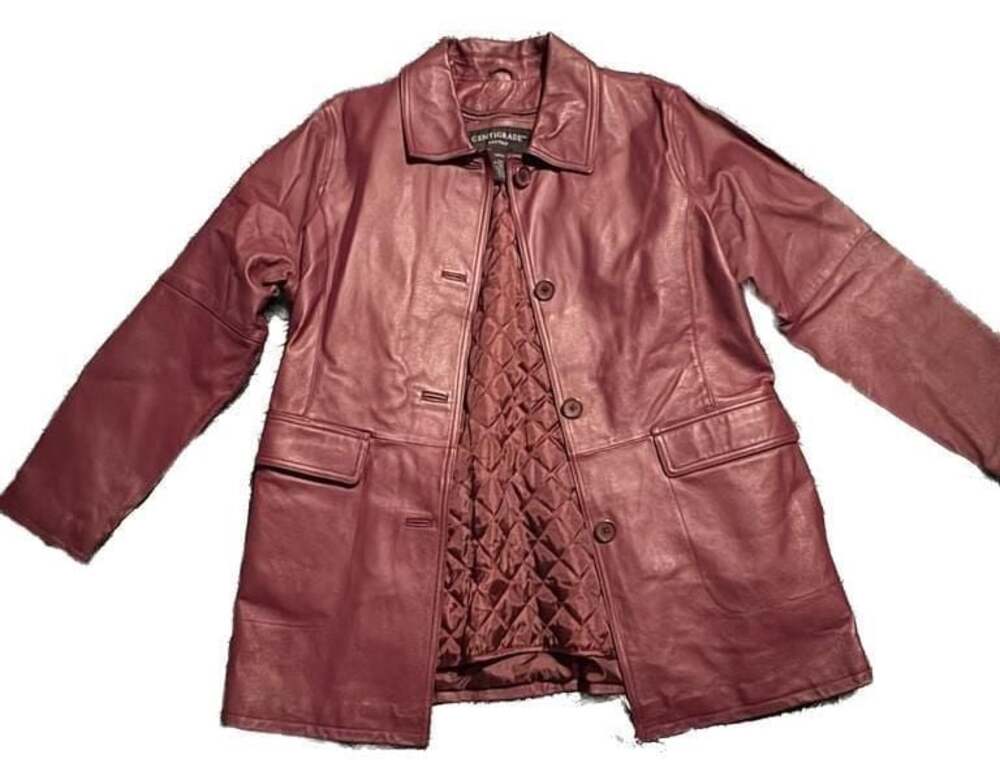 Centigrade QVC Burgundy Genuine Leather Coat L NWT